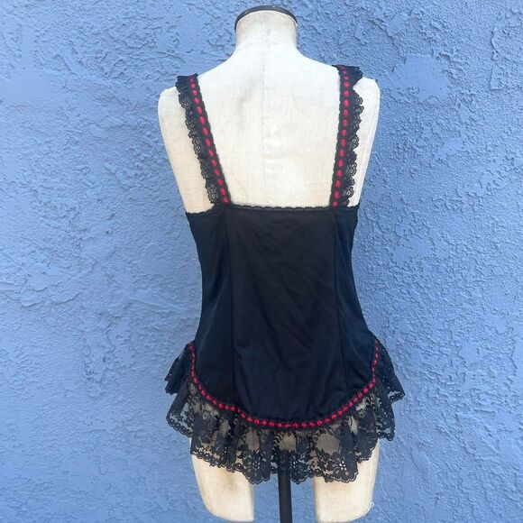 Vintage Lingerie 80s Toscca Black and red Nightie whimsygoth - Picture 4 of 8
